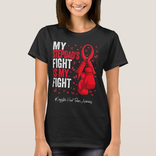Red Ribbon Stepdad Congestief hartfalen Aware T-shirt (Voorkant)