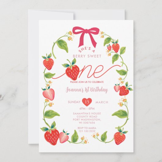 Red Ribbon Strawberry Sweet One Berry Birthday  Kaart (Voorkant)