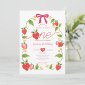 Red Ribbon Strawberry Sweet One Berry Birthday  Kaart (Staand voorkant)