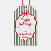 Red Ribbon Striped Custom Holiday Gift Tag Cadeaulabel (Voorkant)