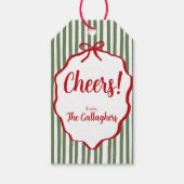 Red Ribbon Striped Custom Holiday Gift Tag Cadeaulabel (Voorkant)