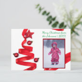 Red Ribbon Tree met foto - 3 x 5 kerstkaart Kaart (Staand voorkant)