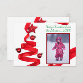 Red Ribbon Tree met foto - 3 x 5 kerstkaart Kaart (Voorkant / Achterkant)