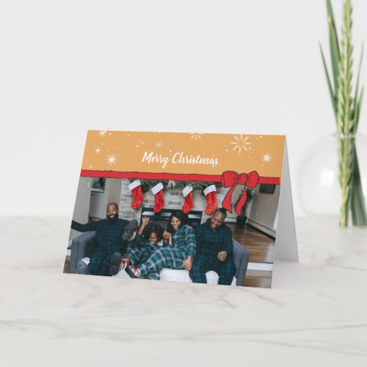 Red Ribbon Unique Holiday Photo Cards Personal Pho Kaart (Voorkant)