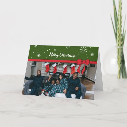 Red Ribbon Unique Holiday Photo Cards Personal Pho Kaart (Voorkant)