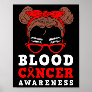 Red Ribbon Vrouw Messy Haar Bloed Kanker Awareness Poster