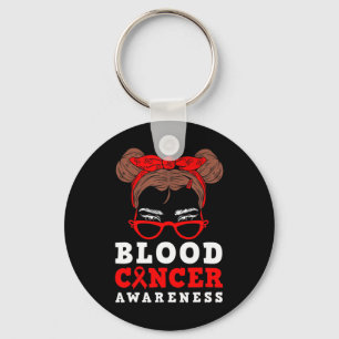 Red Ribbon Vrouw Messy Haar Bloed Kanker Awareness Sleutelhanger