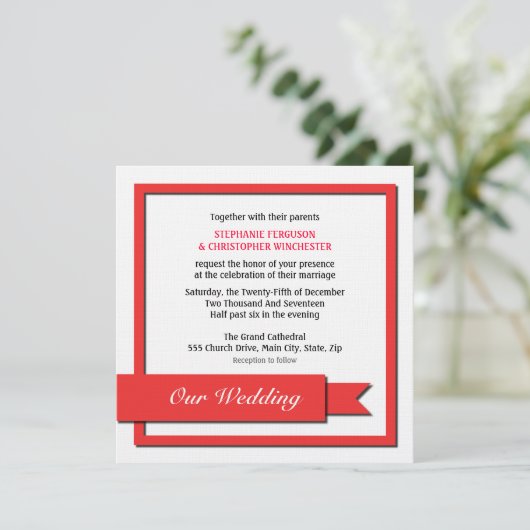 Red Ribbon Wedding Kaart (Staand voorkant)
