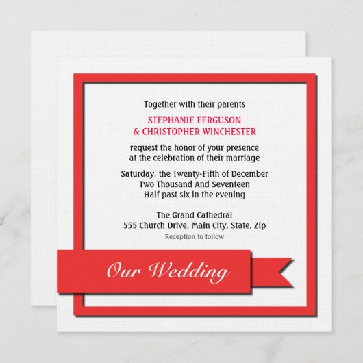 Red Ribbon Wedding Kaart (Voorkant / Achterkant)