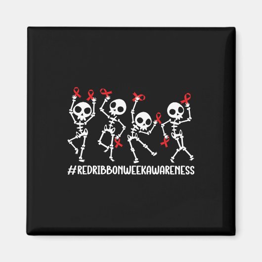 Red Ribbon Week Awareness Skelet Halloween Vrouwen Magneet (Voorkant)