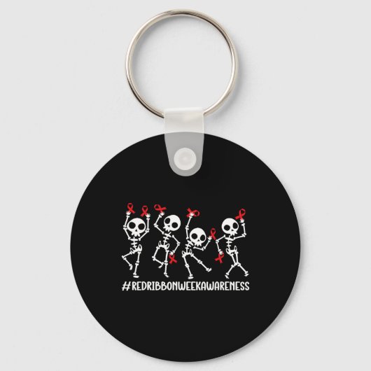 Red Ribbon Week Awareness Skelet Halloween Vrouwen Sleutelhanger (Voorkant)