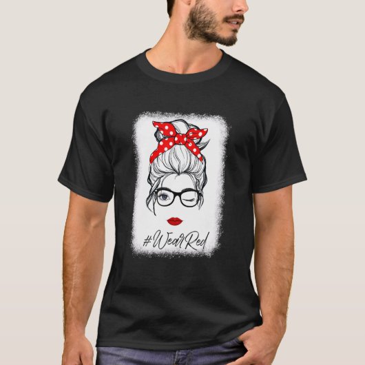 Red Ribbon Week Wink Eye Messy Bun Glasses Just Sa T-shirt (Voorkant)
