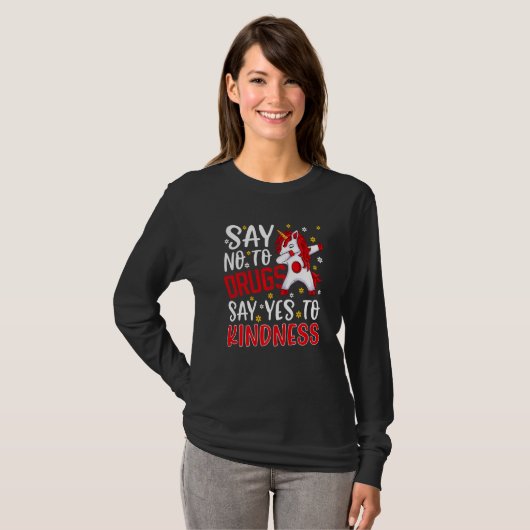 Red Ribbon Weest Awareness Women Zeg nee tegen T-shirt (Voorkant volledig)
