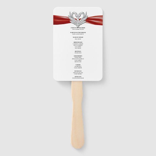 Red Ribbon Zilveren Zwaan Trouwprogramma Fans Handwaaier (Achterkant)