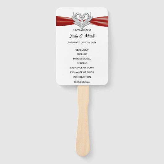 Red Ribbon Zilveren Zwaan Trouwprogramma Fans Handwaaier (Voorkant)