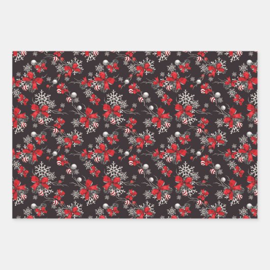 Red Ribbons Black & White Buffalo Check Kerstmis Inpakpapier Vel (Voorkant 3)