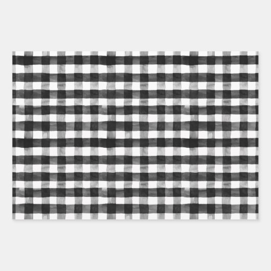 Red Ribbons Black & White Buffalo Check Kerstmis Inpakpapier Vel (Voorkant)