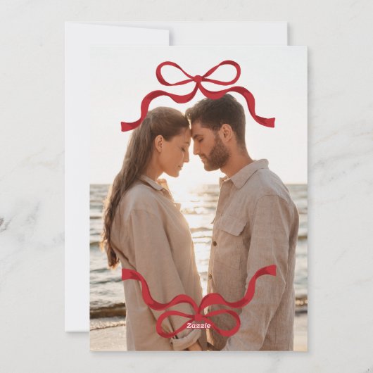 Red Ribbons Gelukkig Nieuwjaar 2026 Foto Feestdagenkaart (Achterkant)