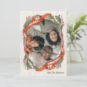  Red Ribbons Holly Foto Feestdagenkaart (Staand voorkant)