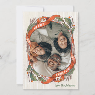  Red Ribbons Holly Foto Feestdagenkaart