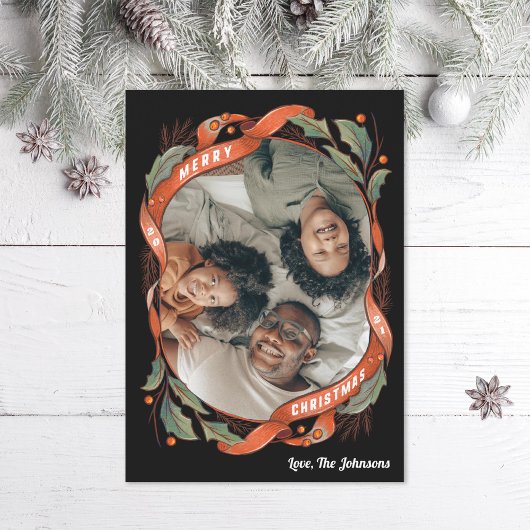  Red Ribbons Holly Foto Feestdagenkaart