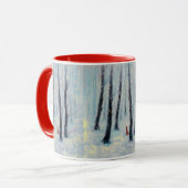 Red Riding Hood-achtige figuur in een winterbos Mok (Voorkant links)