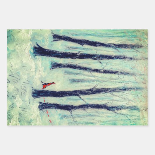 Red Riding Hood-achtige figuur in een winterbos Wr Inpakpapier Vel (Voorkant)