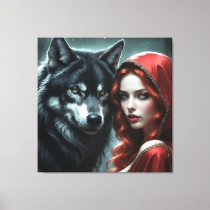 Red riding hood an his wolf canvas afdruk