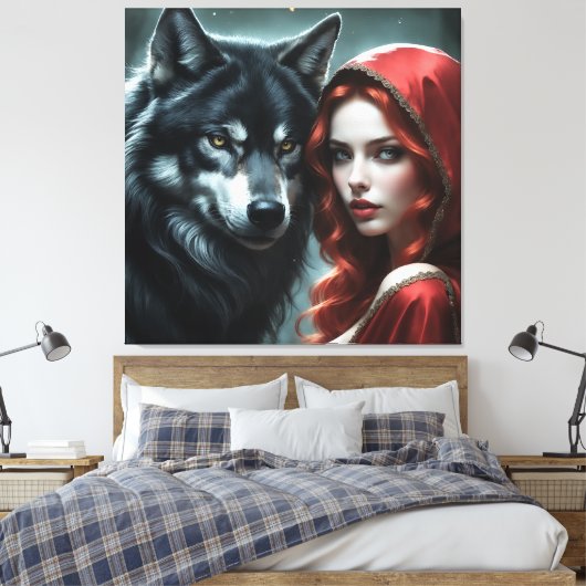 Red riding hood an his wolf canvas afdruk (Insitu (Slaapkamer))