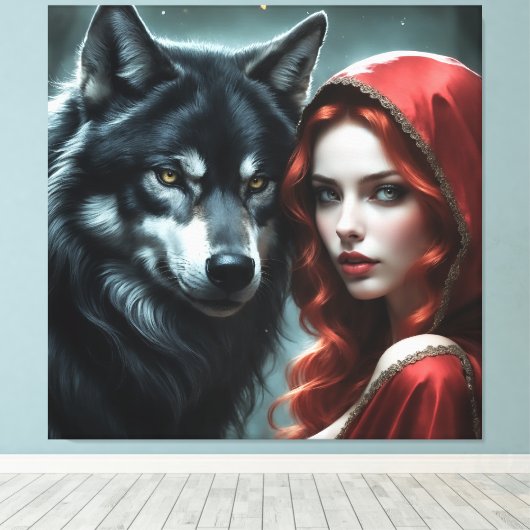 Red riding hood an his wolf canvas afdruk (Insitu (Houten vloer))