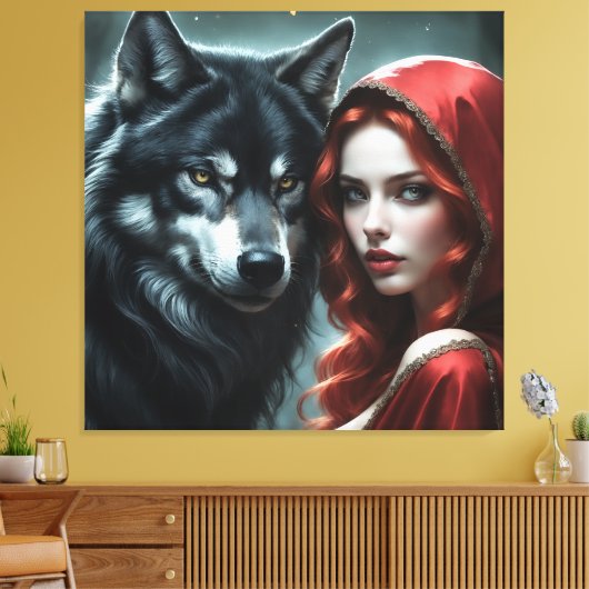 Red riding hood an his wolf canvas afdruk (Insitu (Woonkamer))