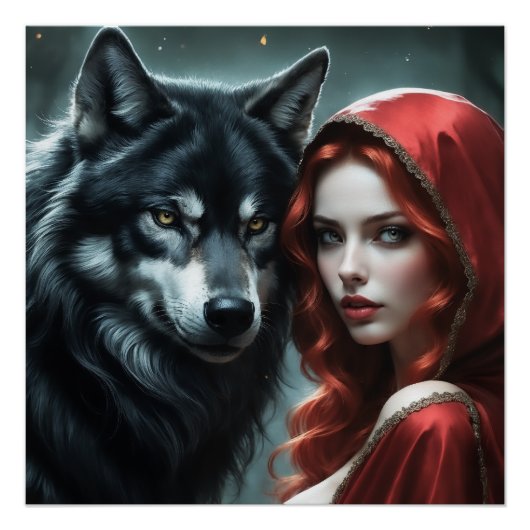 Red riding hood an his wolf perfect poster (Voorkant)