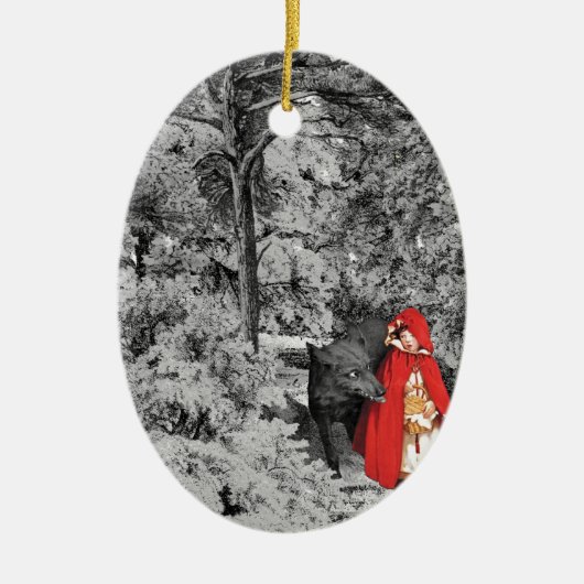 Red Riding Hood en de Wolf (BW) Keramisch Ornament (Voorkant)