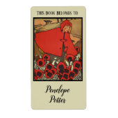 Red Riding Hood met papavers en Wolf Bookplate Etiket (Voorkant)