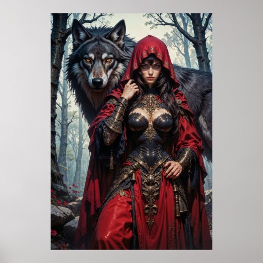 Red Riding Huntress with Wolves Poster (Voorkant)