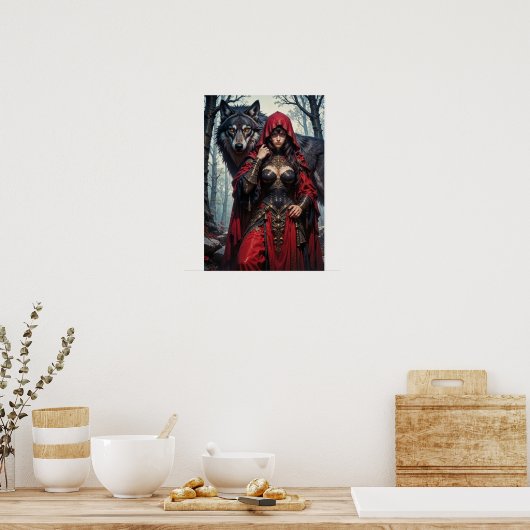 Red Riding Huntress with Wolves Poster (Keuken)