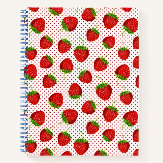 Red Ripe Strawberry en Stippen Pattern Journal Notitieboek (Voorkant)