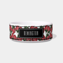 Red Ripe Strawberry Pattern Aangepaste Pet Naam  Voerbakje