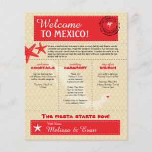 Red Riviera Maya Mexico Wedding Welkom Letter Flyer