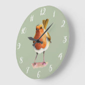 Red Robin Bird Cute Waterverf Art Grote Klok (Hoek)