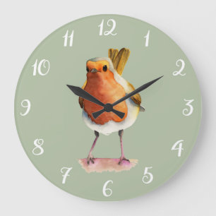 Red Robin Bird Cute Waterverf Art Grote Klok