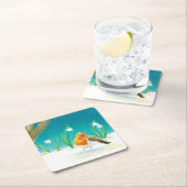 Red Robin Bird en Snowdrops Illustratie Kartonnen Onderzetters (Insitu)