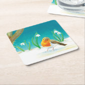 Red Robin Bird en Snowdrops Illustratie Kartonnen Onderzetters (Schuin)