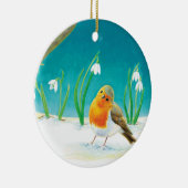Red Robin Bird en Snowdrops Illustratie Keramisch Ornament (Rechts)