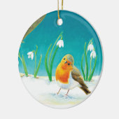 Red Robin Bird en Snowdrops Illustratie Keramisch Ornament (Links)