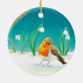 Red Robin Bird en Snowdrops Illustratie Keramisch Ornament (Achterkant)