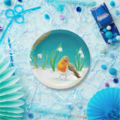 Red Robin Bird en Snowdrops Illustratie Papieren Bordje (Feest)