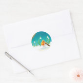 Red Robin Bird en Snowdrops Illustratie Ronde Sticker (Envelop)