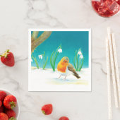Red Robin Bird en Snowdrops Illustratie Servet (Insitu)