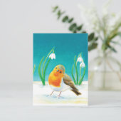 Red Robin Bird (Erithacus rubecula) & Snowdrops Briefkaart (Staand voorkant)